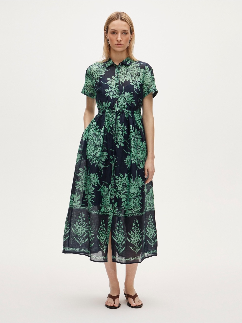 J Crew Cerise shirt-dress in pineapple garden-print ramie